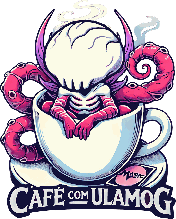Logo do Café com Ulamog: um Ulamog saindo de uma xícara de café
